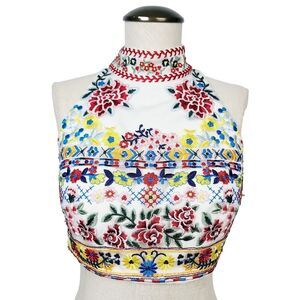 For You Dress Crop Top XS Multicolor Embroidered Floral‎ Sleeveless Occasion